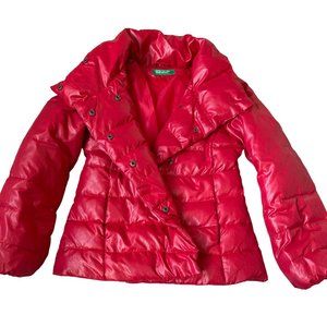 United Colors of Benetton Girls Size Medium 7/8 Red Shiny Puffer Jacket Coat